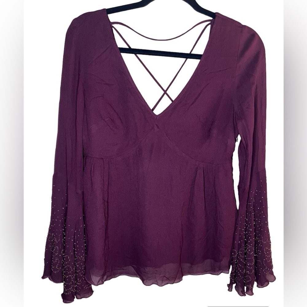 Altar'd State Purple Embellished Bell Sleeve Blouse
